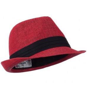 Fedoras Pleated Hat Band Straw Fedora Hat - Red W18S37F - CB11E8U1RHF