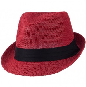 Fedoras Pleated Hat Band Straw Fedora Hat - Red W18S37F - CB11E8U1RHF