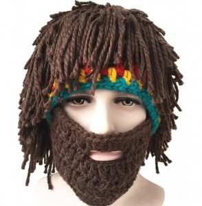 Skullies & Beanies Creative Original Barbarian Knit Beard Hat Wig Beanie Hat Funny Knit Hat Beard Facemask - Brown - CA12NELLJJU