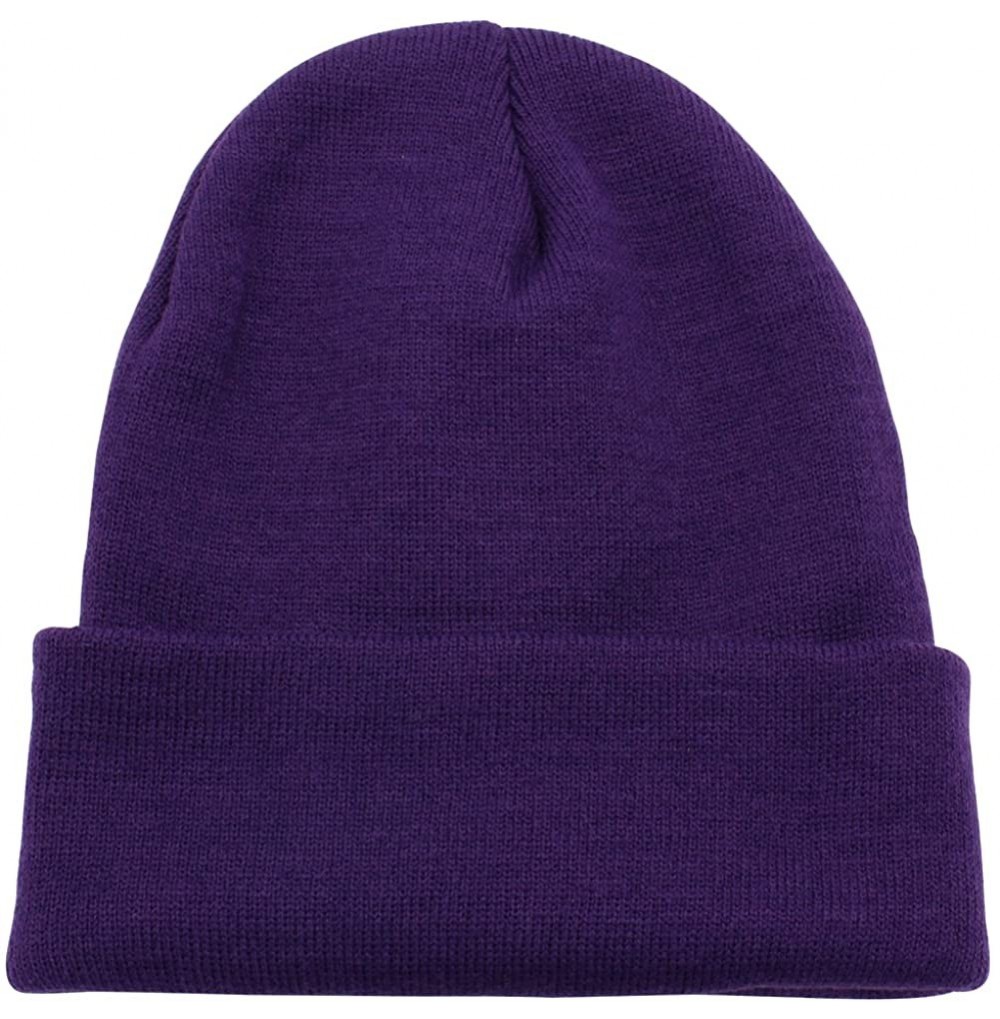 Skullies & Beanies Beanie Men Women - Unisex Cuffed Plain Skull Knit Hat Cap - Purple - CY12N21KCQ8