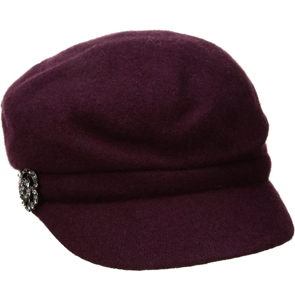Newsboy Caps Women's Crystal Cap Wool with Rhinstone Broach - Plum - CE17YZ50360
