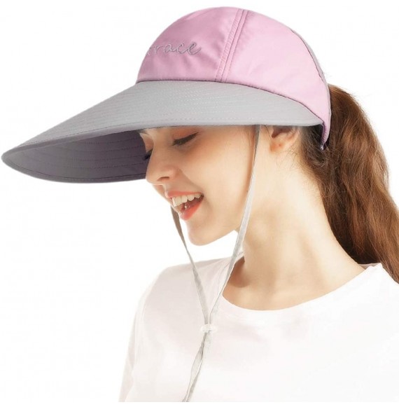 Sun Hats Sun Visor Hats for Women Large Wide Brim UV Protection Summer Beach Cap Packable - Pink - CN18TTSYT6C