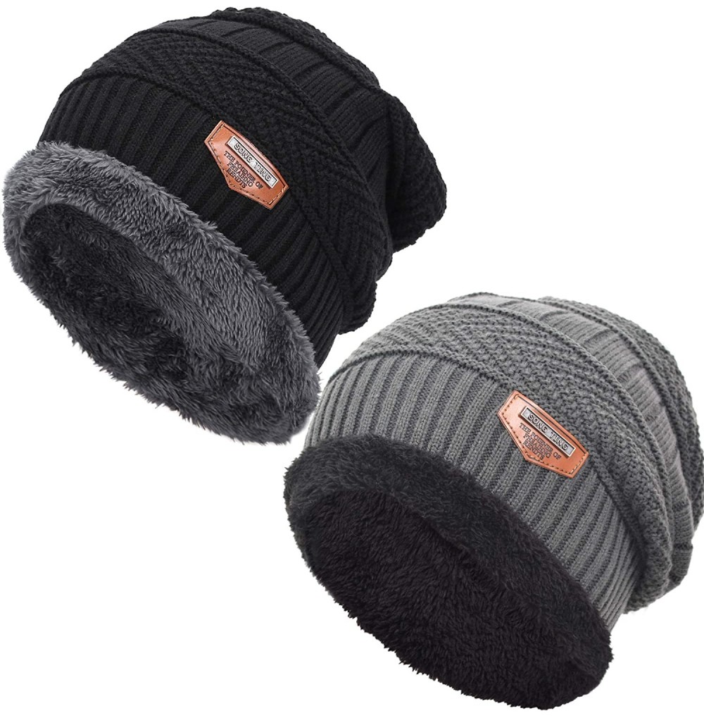 Skullies & Beanies Oversized Unisex Fleece Lined Slouchy Beanie Soft Thick Warm Winter Knitted Beanie Ski Hat - C9188YLKNCN