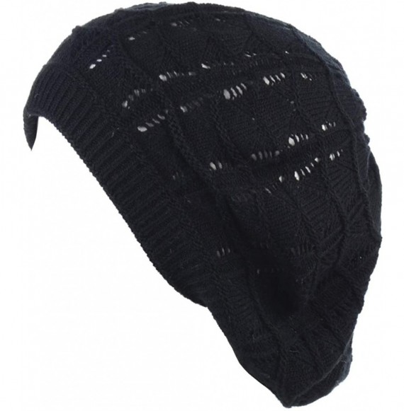 Berets Chic Soft Knit Airy Cutout Lightweight Slouchy Crochet Beret Beanie Hat - CZ194XTGWGR