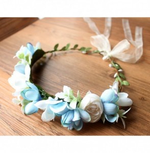 Headbands Boho Flower Crown Hair Wreath Halo Floral Garland Headband Headpiece with Ribbon Festival Wedding Party - 13 - CB18...