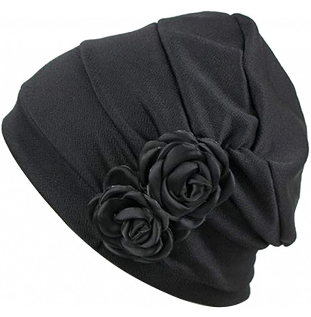 Skullies & Beanies Slouchy Headwear w/Flower Oversized Beanies Womens Soft Ski Cap Warm Baggy Turban Hat Chemo Hair Loss - Bl...