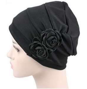 Skullies & Beanies Slouchy Headwear w/Flower Oversized Beanies Womens Soft Ski Cap Warm Baggy Turban Hat Chemo Hair Loss - Bl...