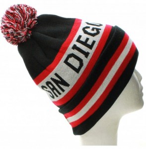 Skullies & Beanies USA Favorite City Cuff Winter Beanie Knit Pom Pom Hat Cap - San Diego - Black Red - CP11Q2U6GP7