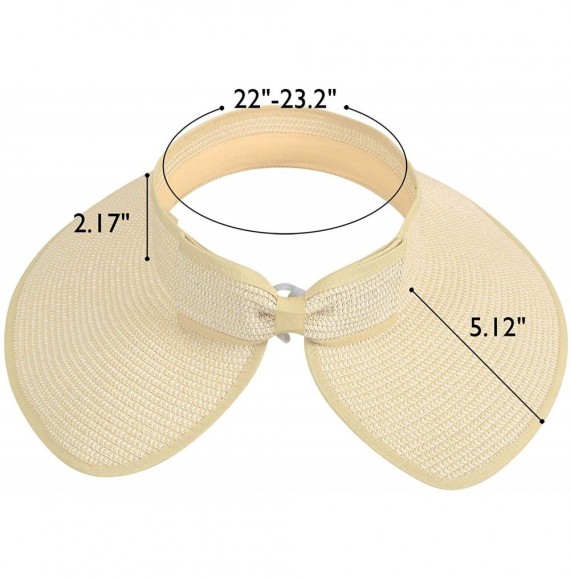 Sun Hats Lullaby Women's UPF 50+ Packable Wide Brim Roll-Up Sun Visor Beach Straw Hat - Beige/White - CN183AQ8EDM
