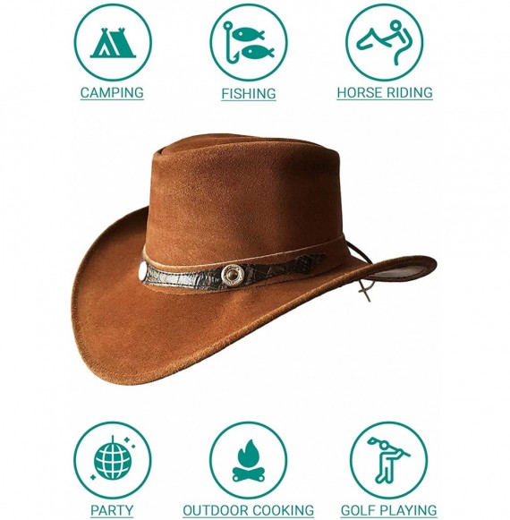 Cowboy Hats Mens Suede Leather Cowboy Aussie Style Down Under Hat Wide Brim - Tan - CV18R72E66U