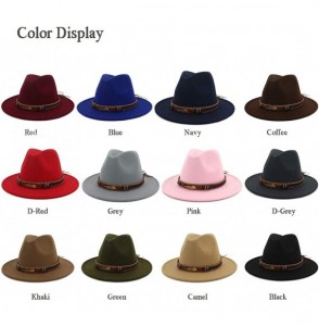 Fedoras Men Women Ethnic Felt Fedora Hat Wide Brim Panama Hats with Band - Navy - CZ18KZQNR6A