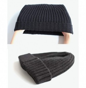 Skullies & Beanies Unisex Rollup Edge Knit Skullcap Adjustable Short Beanie for Men Women - Black - CA187Q9QMNR