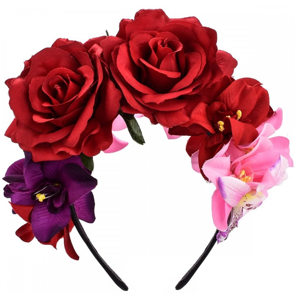 Headbands Day of The Dead Headband Costume Rose Flower Crown Mexican Headpiece BC40 - Mexican Festival Crown - C7189KQES8Y