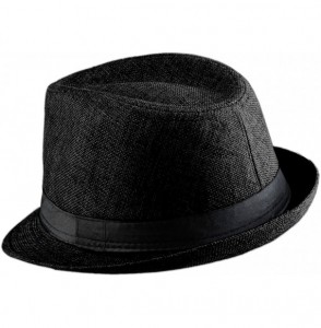 Fedoras Fedora Hats for Women Men-Braid Straw Short Brim Jazz Panama Cap - 01-black - CE12GBK54WD