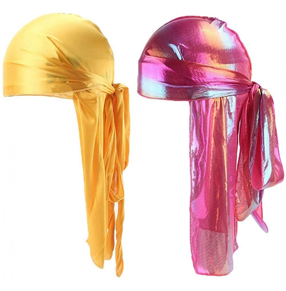 Skullies & Beanies Silky Durags Pack for Men Women Waves Satin Hair Bonnet Sleeping Hat Holographic Do Rags Set - B 2 - CI18W...