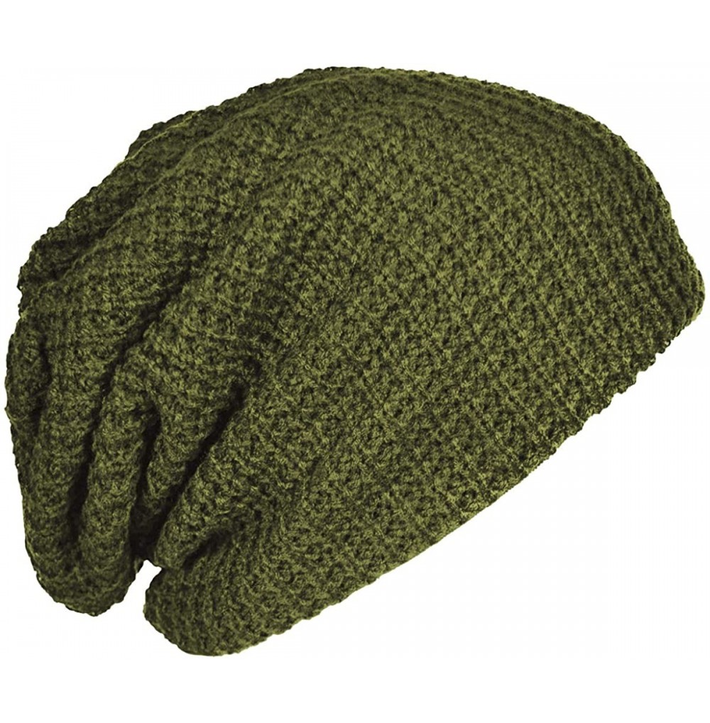 Skullies & Beanies Mens Slouchy Long Beanie Knit Cap for Summer Winter- Oversize - Army Green - CC11AMQ5RQZ