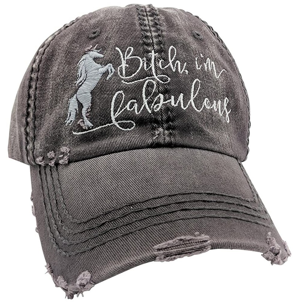 Baseball Caps Women's- Customizable- Unicorn- Bitch I'm Fabulous- Embroidered Baseball Cap - Grey/Customized - CX18CQE8KT4