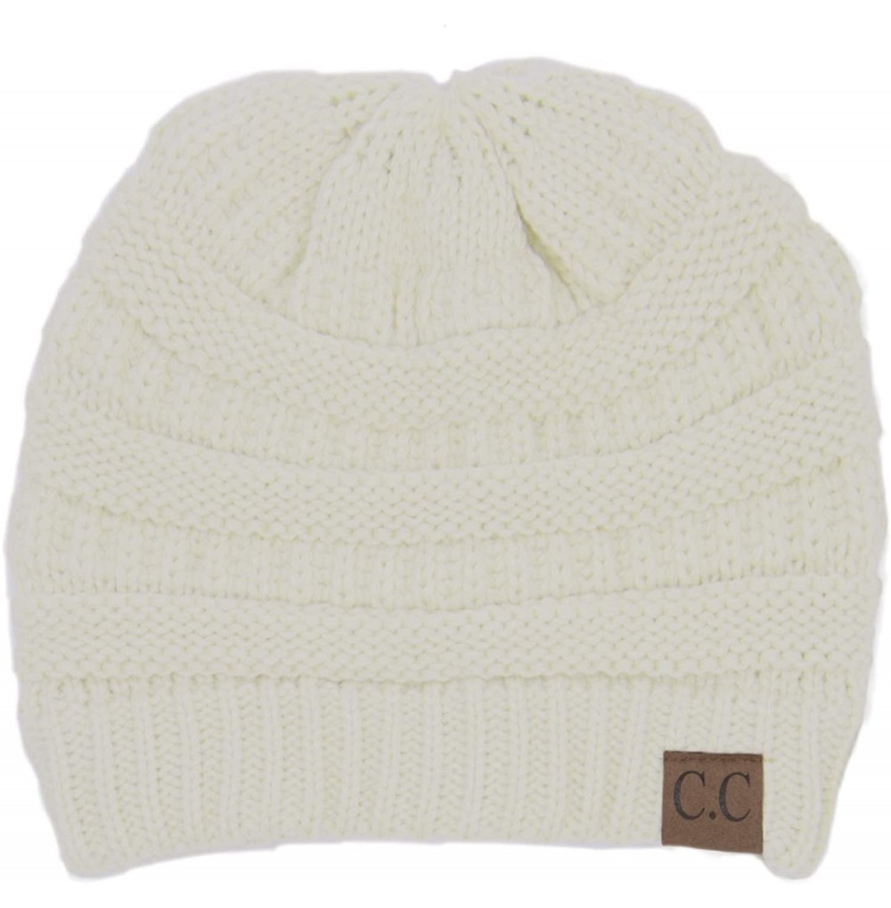 Skullies & Beanies Soft Cable Knit Warm Fuzzy Lined Slouchy Beanie Winter Hat - Ivory - CK18Y404NNA