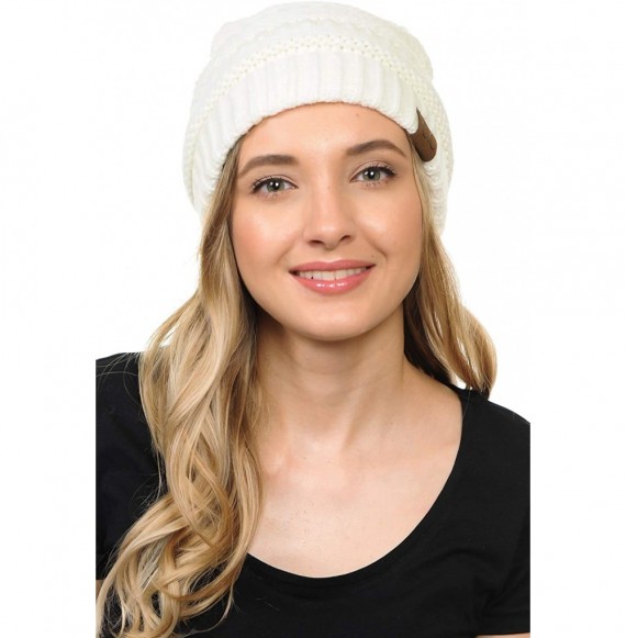 Skullies & Beanies Soft Cable Knit Warm Fuzzy Lined Slouchy Beanie Winter Hat - Ivory - CK18Y404NNA
