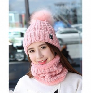 Skullies & Beanies Womens Winter Beanie Hat Scarf Set Warm Fuzzy Knit Hat Neck Scarves - B-pink - C218M8TD0TR
