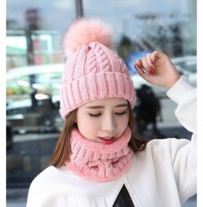 Skullies & Beanies Womens Winter Beanie Hat Scarf Set Warm Fuzzy Knit Hat Neck Scarves - B-pink - C218M8TD0TR