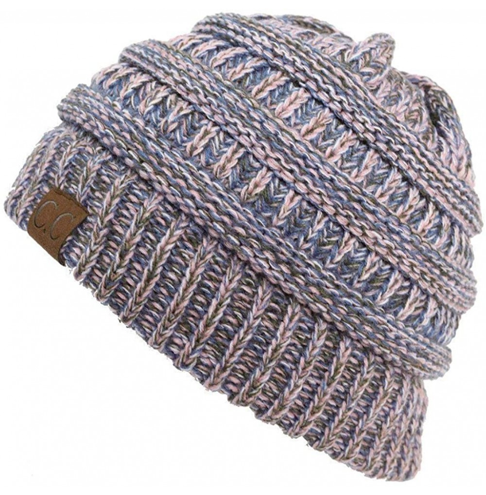 Skullies & Beanies Trendy Warm Chunky Soft Marled Cable Knit Slouchy Beanie - Four Tone Mix 18 - Rose- Denim- Ivory- Olive - ...