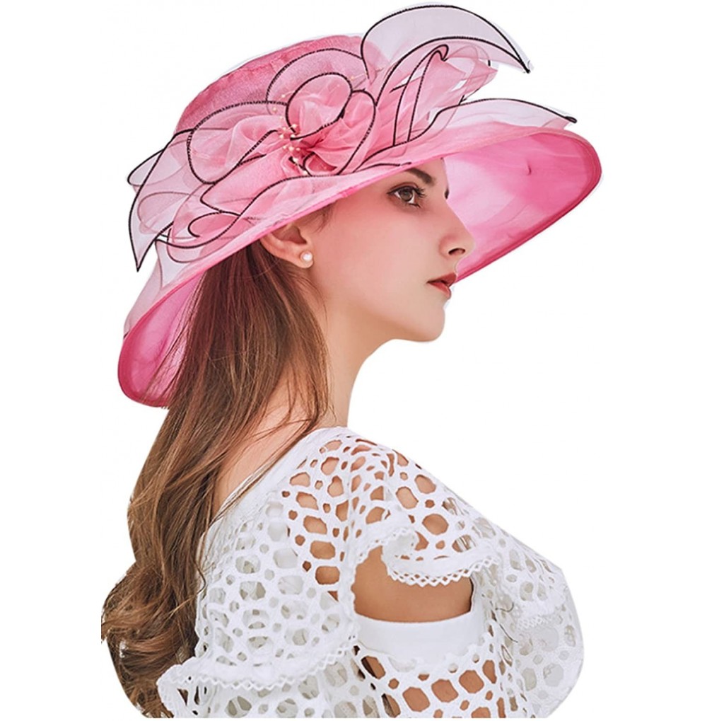 Sun Hats Women's Kentucky Derby Hat Organza Dress Sun Hats Church Flowers - Pink2 - C118GORHXD0