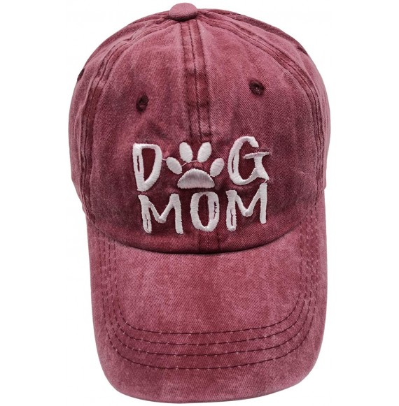 Baseball Caps Denim Fabric Adjustable Dog Mom Hat Fashion Distressed Baseball Cap for Women - Embroidered Ponytail Red - CI19...