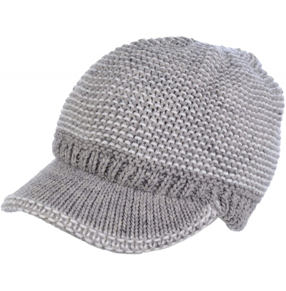 Skullies & Beanies Winter Fashion Knit Cap Hat for Women- Peaked Visor Beanie- Warm Fleece Lined-Many Styles - Gray-lurex - C...