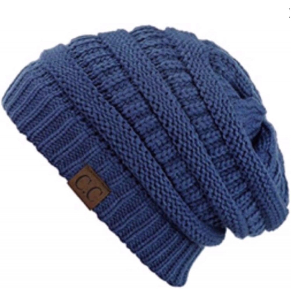 Skullies & Beanies Unisex Plain CC Beanie Cap Warm Thick Bubble Knit Winter Ski Hat - Dk.denim - C418IKGS9R3