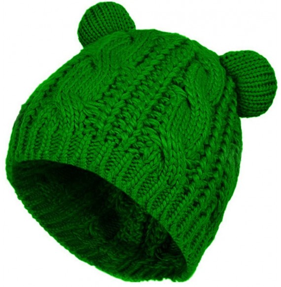 Skullies & Beanies Cute Knitted Bear Ear Beanie Women Winter Hat Warmer Cap - Green - CO18QLQZECT