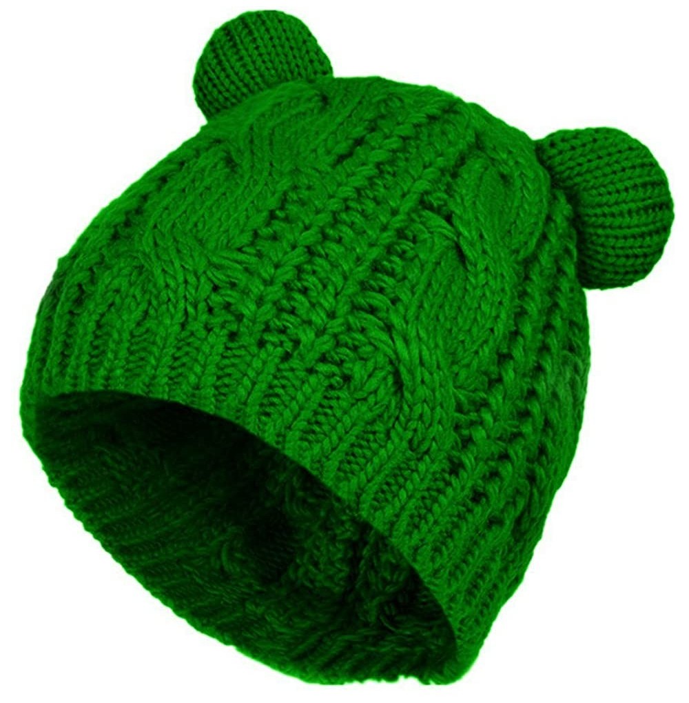Skullies & Beanies Cute Knitted Bear Ear Beanie Women Winter Hat Warmer Cap - Green - CO18QLQZECT