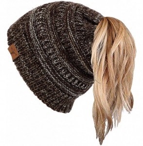 Skullies & Beanies Ponytail Messy Bun Beanie Tail Knit Hole Soft Stretch Cable Winter Hat for Women - C418X4ZI0MU