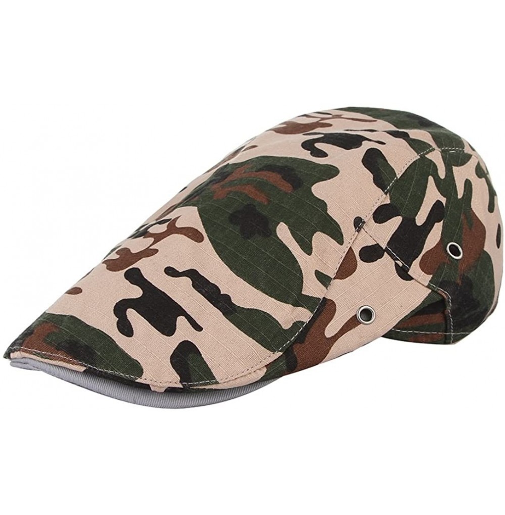 Newsboy Caps Men Camouflage Newsboy Hat Beret Ivy Cap Flat Gatsby Cap Lightweight Driving Hats - Beige - CM18QEGQA9C