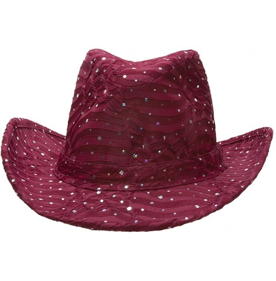 Cowboy Hats Glitter Sequin Trim Cowboy Hat - Wine - CX11TBC2ZOJ