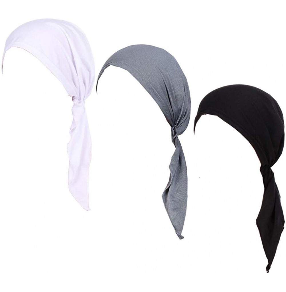 Skullies & Beanies 3Pack Chemo Hat Turban Headscarves for Women Cancer Headwear - White Gray Black - CV196OE78NX