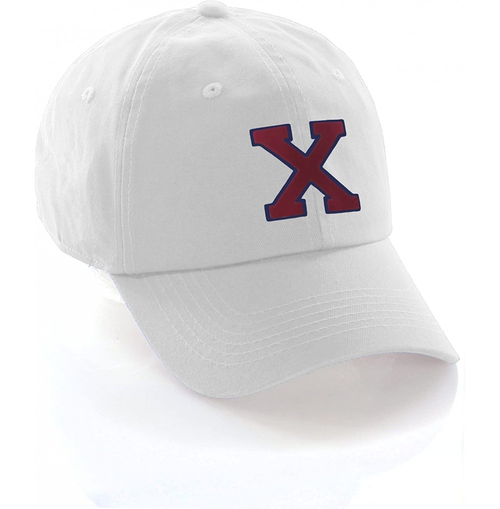 Baseball Caps Customized Letter Intial Baseball Hat A to Z Team Colors- White Cap Blue Red - Letter X - CM18ESZ55AL