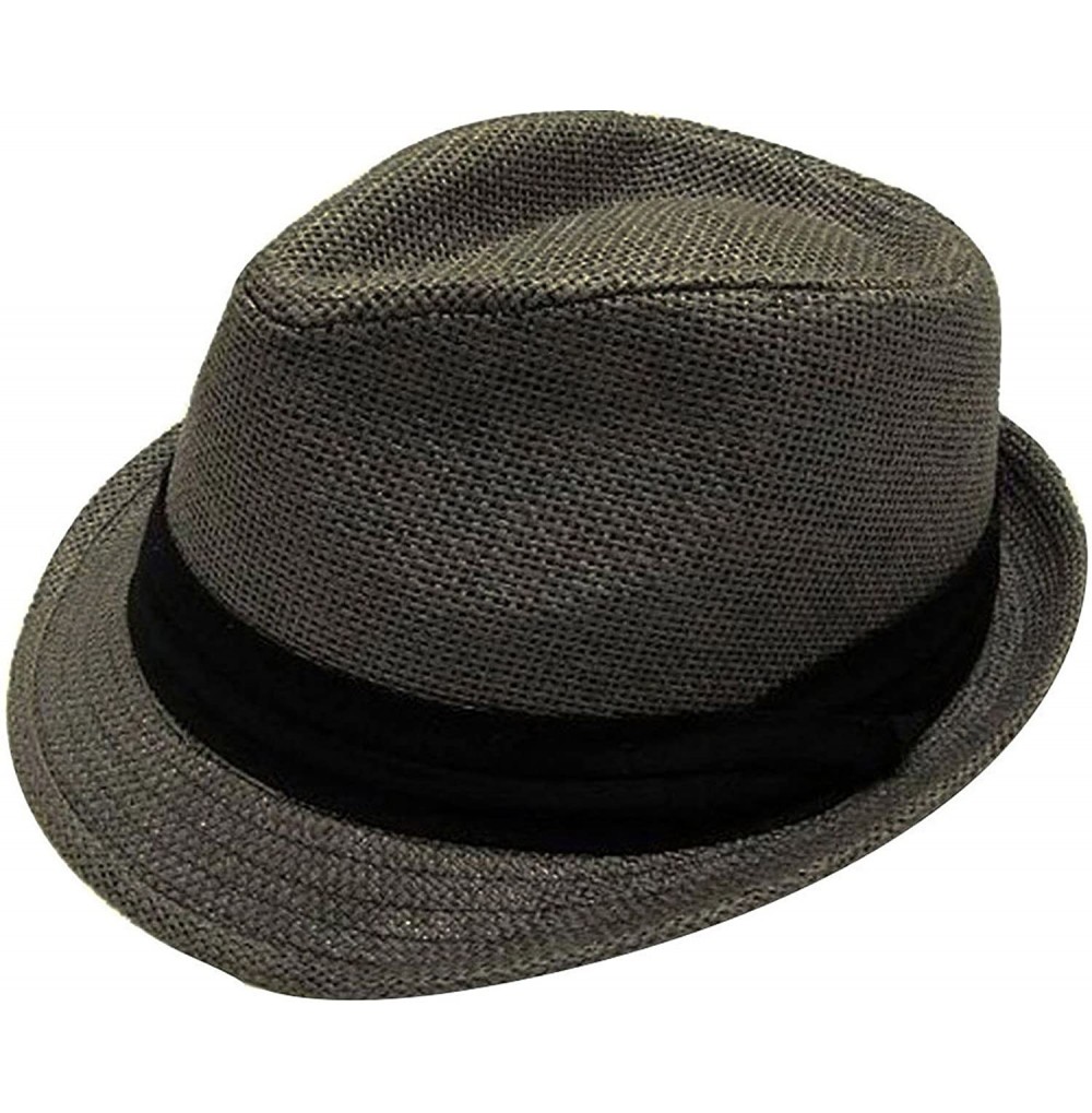 Fedoras Women Men Summer Double Colors Straw Fedora Hat w/Rasta Band- Grey- LXL - CB11WS0LIDP