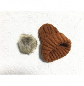 Skullies & Beanies 2PCS Parent-Child Hat Winter Warm Soft Knit Hat Beanie Ski Cap with Removable Pom Pom - Coffee - CJ18T2EO3GE