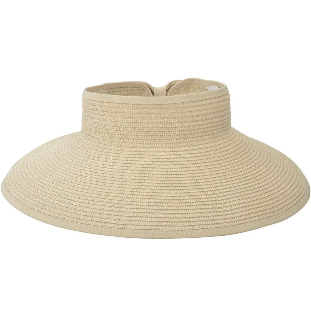 Sun Hats Women's Spring/Summer Collection Straw Woven Wide Brim Sun Visor Hat - Off-white - CT18E2Z35YW