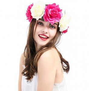 Headbands Day of The Dead Headband Costume Rose Flower Crown Mexican Headpiece BC40 - Fuchsia Ivory - CI18TXT9W24