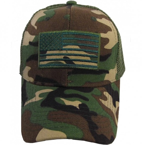 Baseball Caps US American Flag Patch Tactical Style Mesh Trucker Baseball Cap Hat - Green Camo - CC183S2HM9X