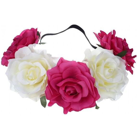 Headbands Day of The Dead Headband Costume Rose Flower Crown Mexican Headpiece BC40 - Fuchsia Ivory - CI18TXT9W24