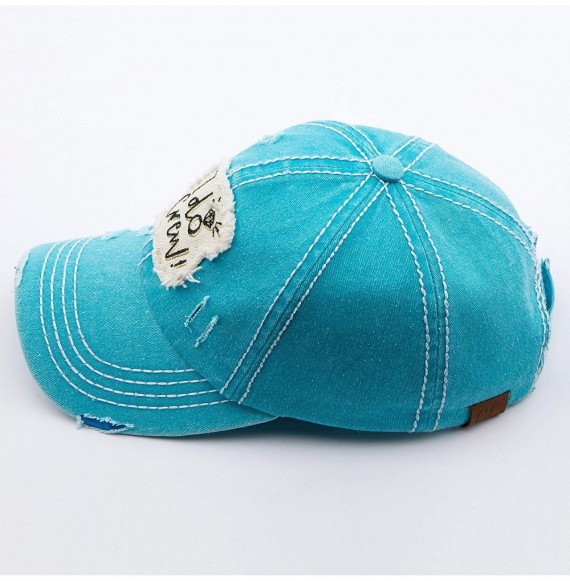 Baseball Caps Exclusives Hatsandscarf Washed Distressed Cotton Denim Ponytail Hat Adjustable Baseball Cap (BT-761) - CI18RIYE8G6