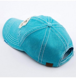Baseball Caps Exclusives Hatsandscarf Washed Distressed Cotton Denim Ponytail Hat Adjustable Baseball Cap (BT-761) - CI18RIYE8G6