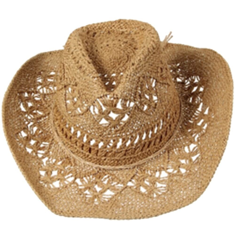 Sun Hats Summer Hats for Women Casual Solid Straw Hat Panama Cowboy Caps Men Hollow Out Beach Sun Hat - Brown - C118EC4CARR