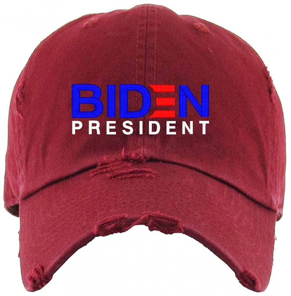 Baseball Caps President Election Embroidered Adjustable Distressed - Maroon - CX1986MOM48