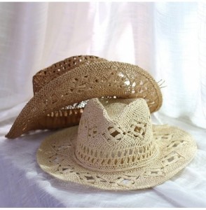 Sun Hats Summer Hats for Women Casual Solid Straw Hat Panama Cowboy Caps Men Hollow Out Beach Sun Hat - Brown - C118EC4CARR
