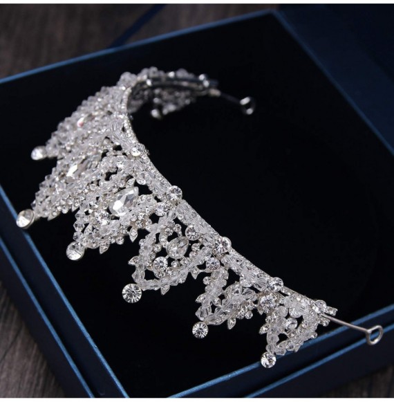 Headbands Handmade Rhinestone Bridal Crown Silver Crystal Diadem for Bride Headbands-Black Red - Black Red - CO18WSE4WS6
