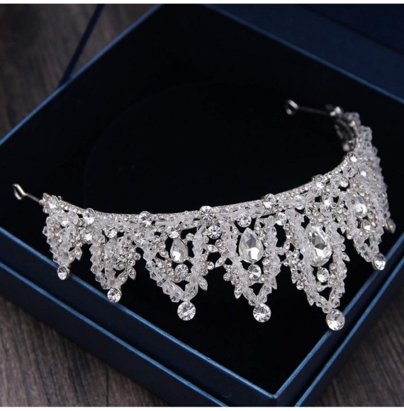 Headbands Handmade Rhinestone Bridal Crown Silver Crystal Diadem for Bride Headbands-Black Red - Black Red - CO18WSE4WS6